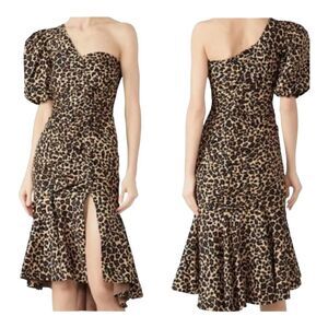 Jonathan Simkhai Leopard Print One Shoulder Dress